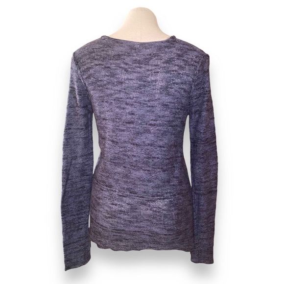 🎈 Free People Gotham Heathered Navy Faux Crossover Sweater Size Small - Picture 5 of 8